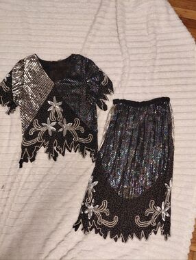 Silk Beaded Sequin Blouse And Skirt Set Made In India
